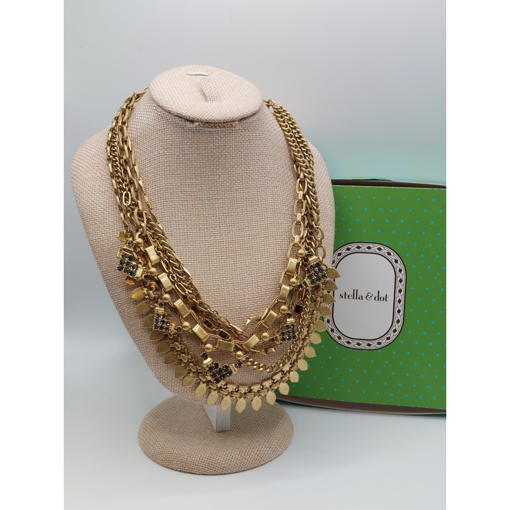 Stella & Dot Sutton Necklace Gold Layered Statement 5-Way Crystal Glam With Box